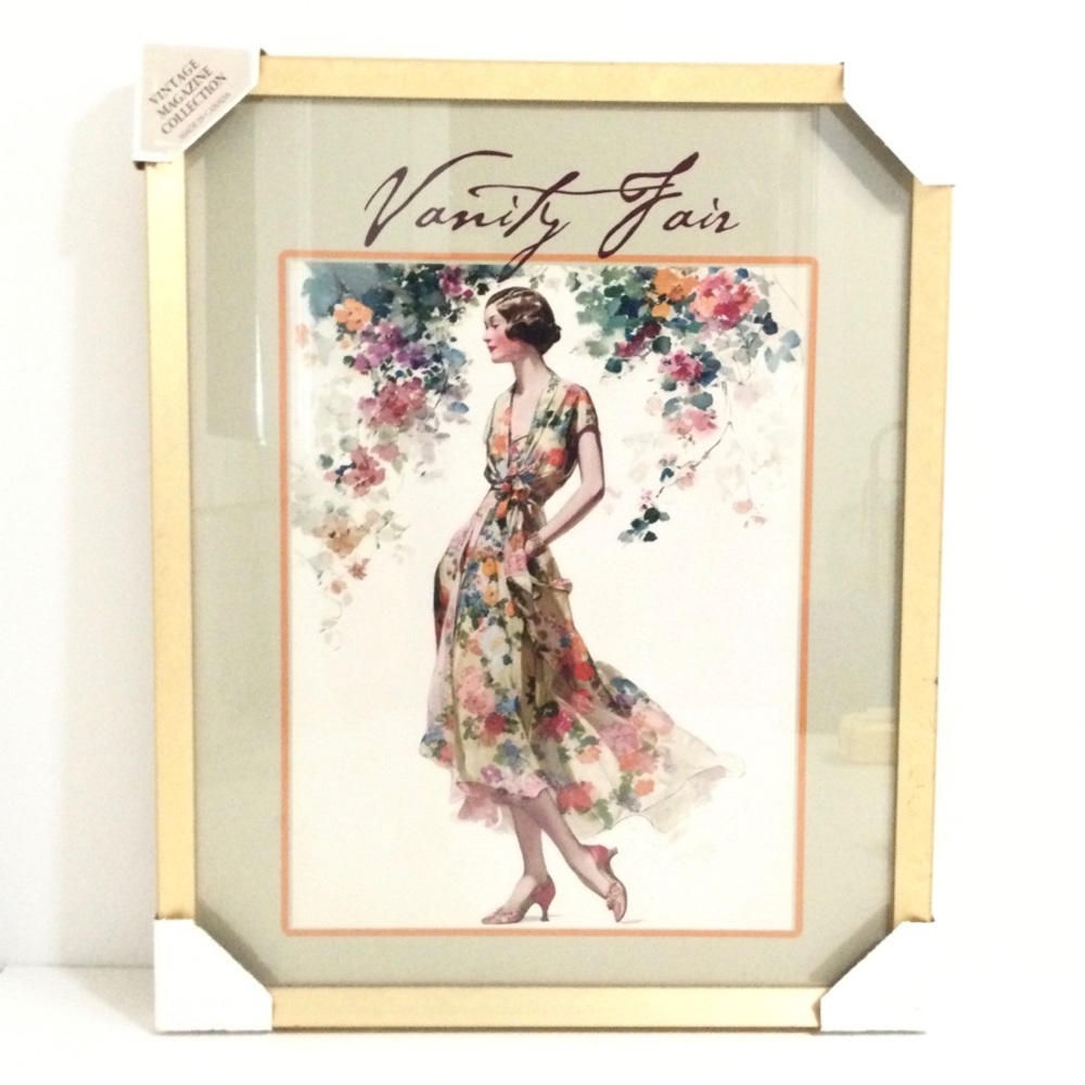 NEW Vintage Magazine Collection Vanity Fair Floral Fashion Print in Gold Frame